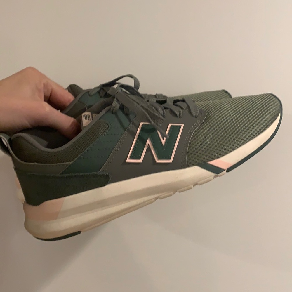 Size 10 women’s New Balance trainers, olive green and pink sneakers
